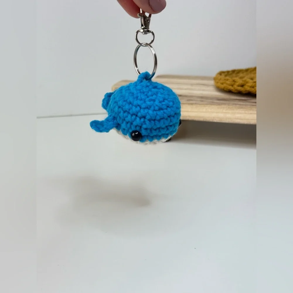 Handcrafted Blue Crochet Whale Keychain